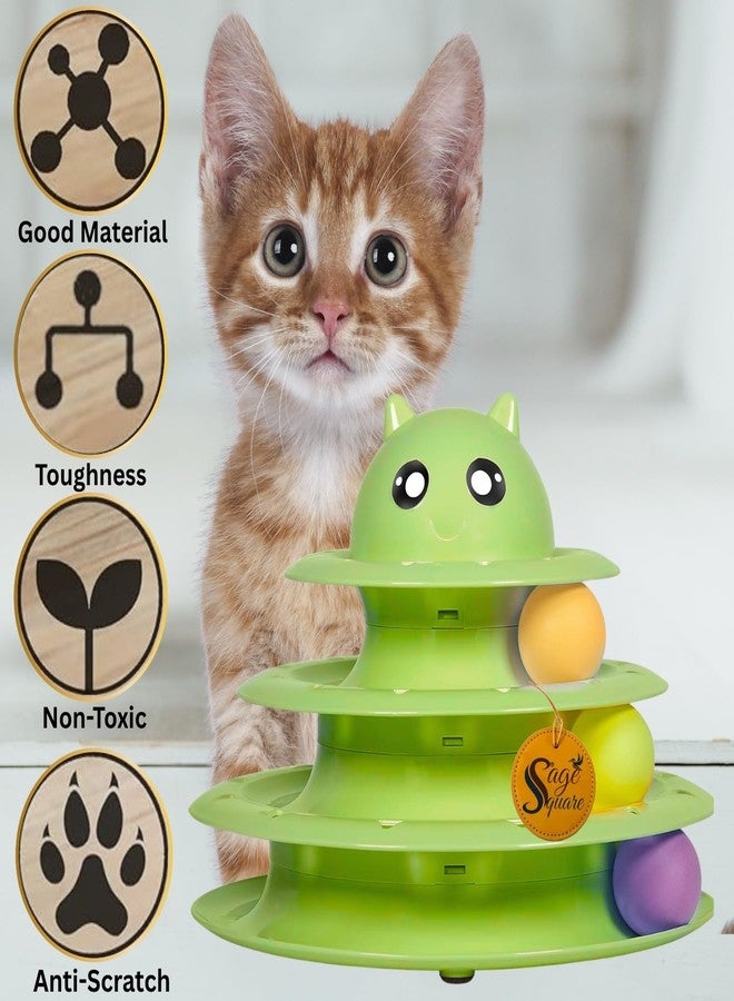 Sage Square Cat Toy Tower - Triple-Layer Ball Track Game for Indoor Cats & Kittens | Interactive Spinning Discs to Boost Hunting Instinct, Energy Release & Paw-Eye Coordination | Fun, Durable - Image 5